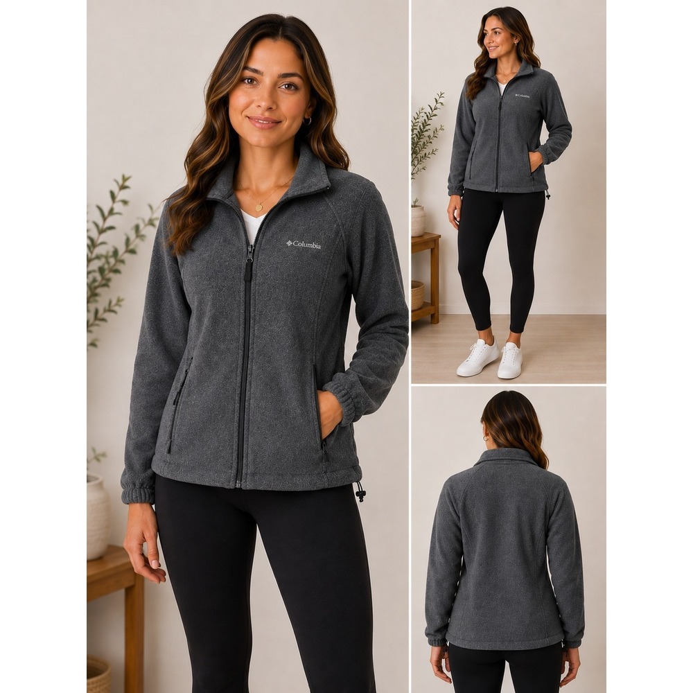 Columbia Women's Medium Black Fleece Jacket Full Zip Zipper Pockets Outdoor